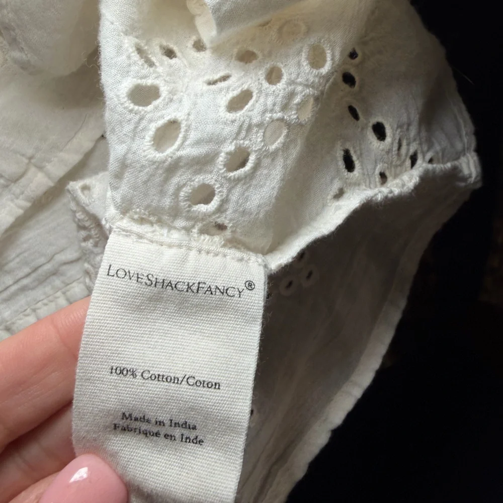 LoveShackFancy Ivory‎ Eyelet Lace Button-Down Blouse